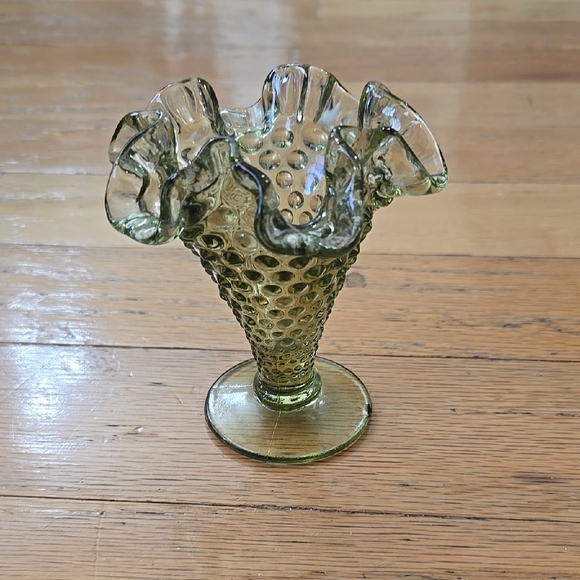 Fenton Other - VTG Fenton Soft Green Glass Ruffled Hobnail 3.75" Small Vase